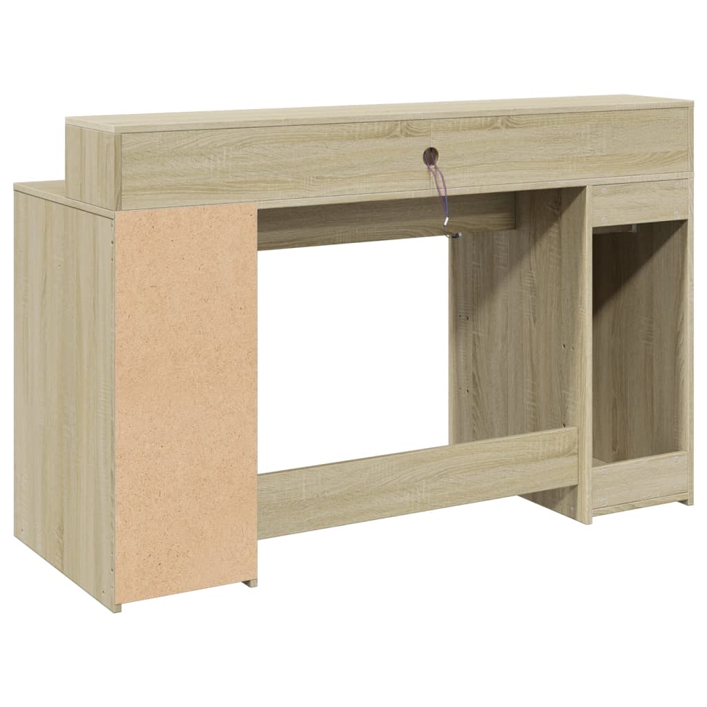 Bureau LED chêne Sonoma 140x55x91 cm bois d'ingénierie