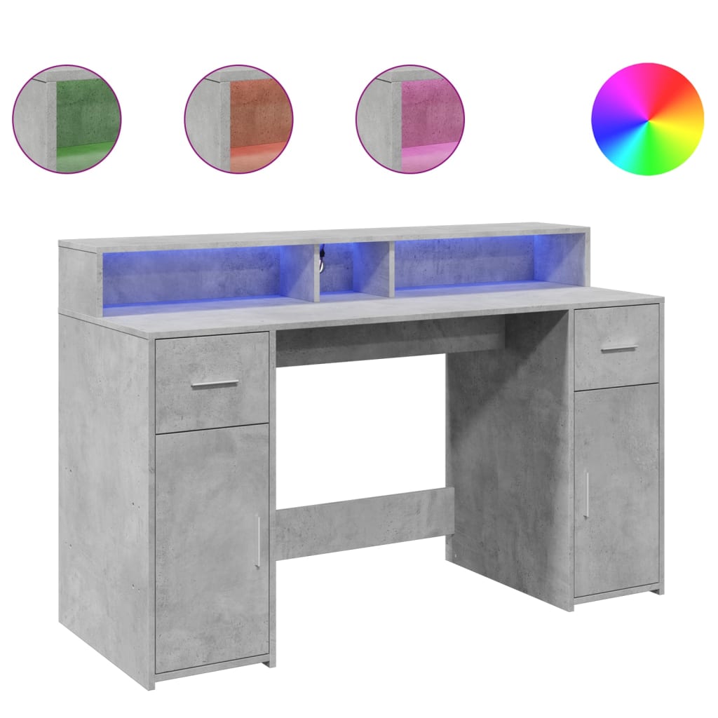 LED Desk Concrete Gray 140x55x91 cm Engineered Wood