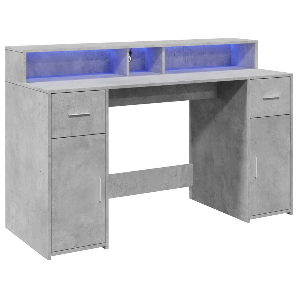 LED Desk Concrete Gray 140x55x91 cm Engineered Wood