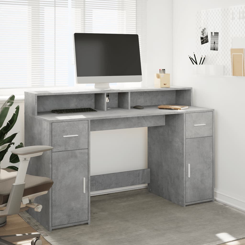 LED Desk Concrete Gray 140x55x91 cm Engineered Wood