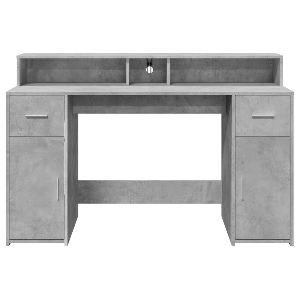 LED Desk Concrete Gray 140x55x91 cm Engineered Wood