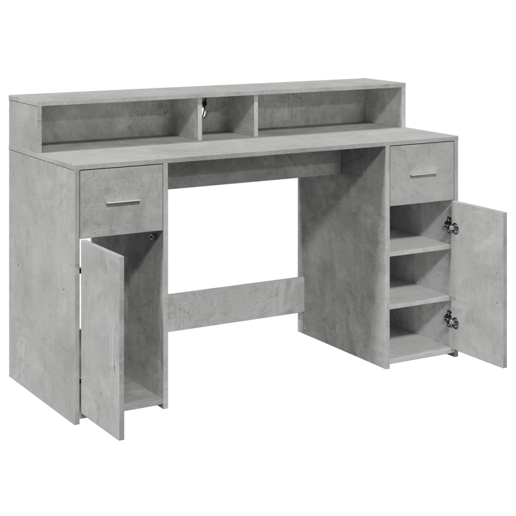 LED Desk Concrete Gray 140x55x91 cm Engineered Wood