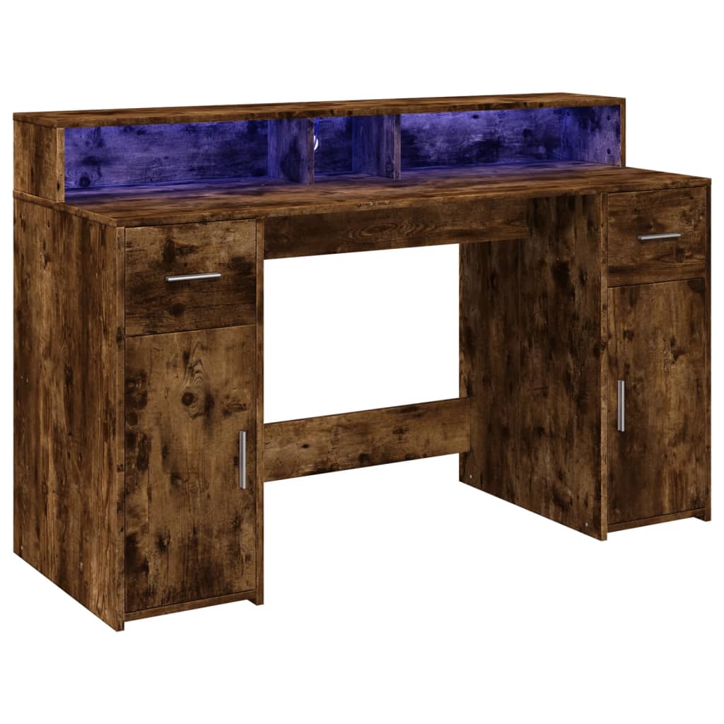 LED Desk Smoked Oak 140x55x91 cm Engineered Wood