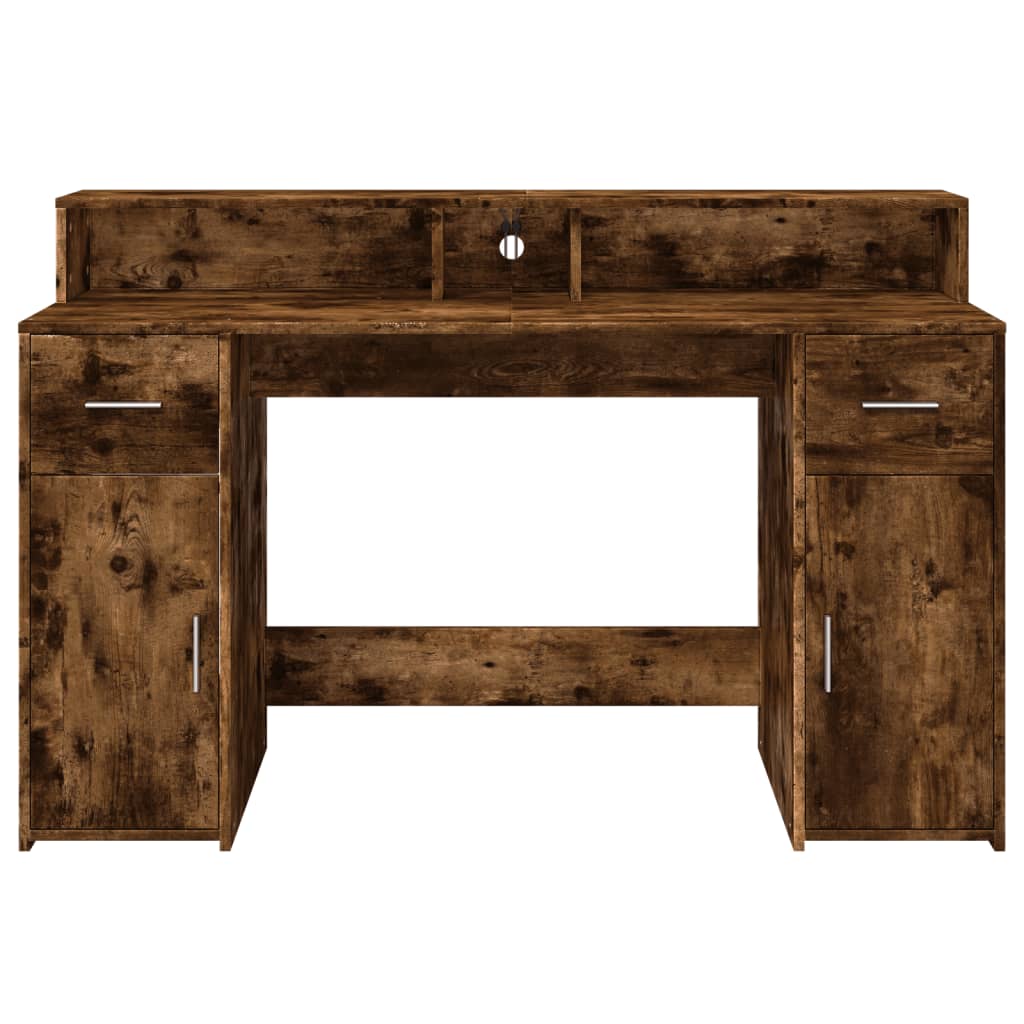 LED Desk Smoked Oak 140x55x91 cm Engineered Wood