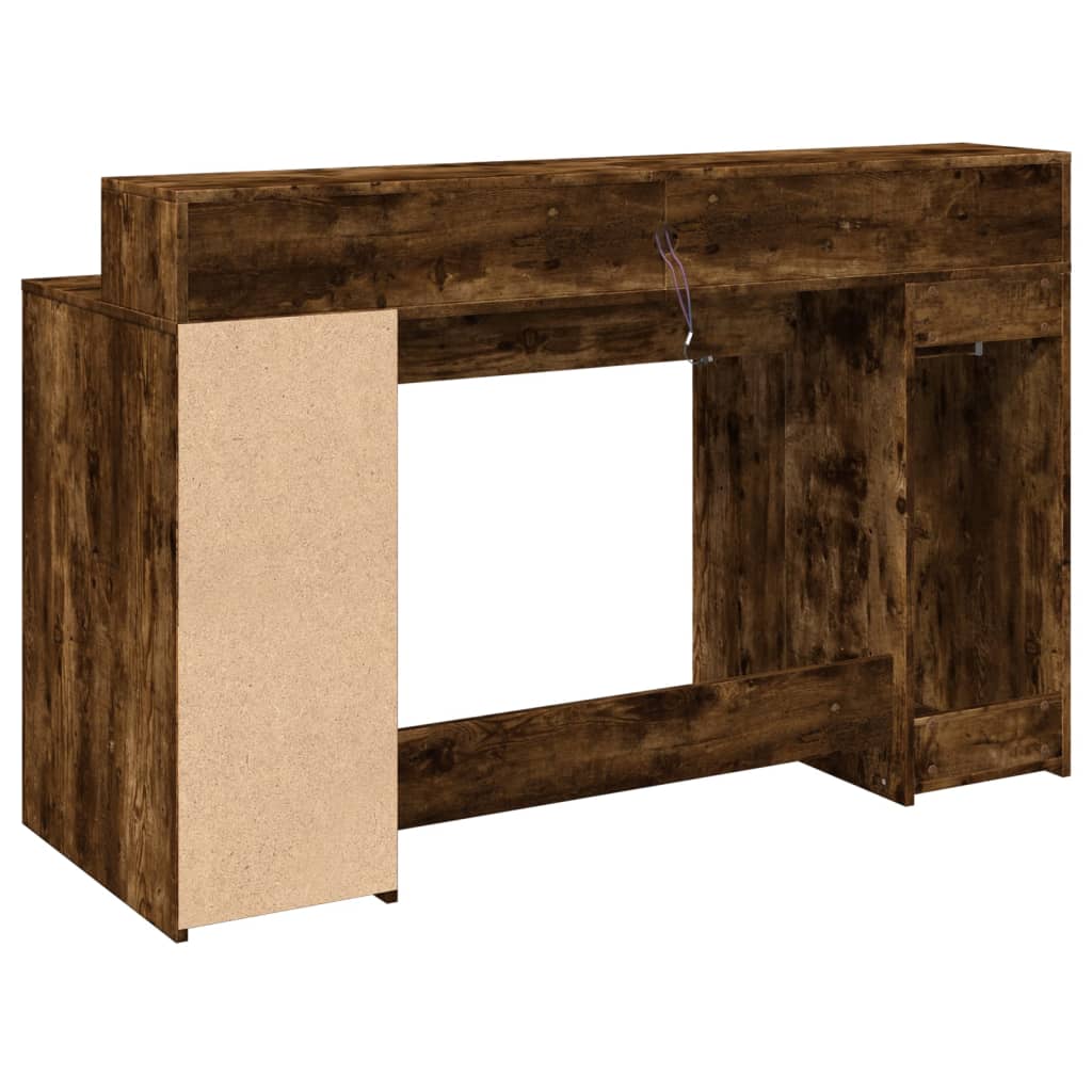 LED Desk Smoked Oak 140x55x91 cm Engineered Wood