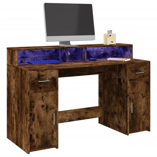 Bureau LED Chêne fumé 140x55x91 cm Bois composite