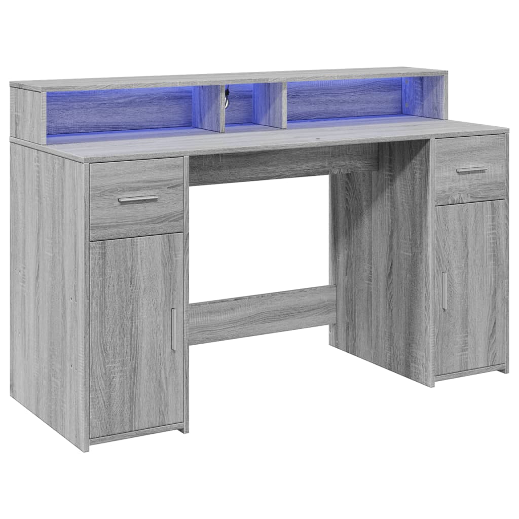 LED Desk Grey Sonoma 140x55x91 cm Engineered Wood