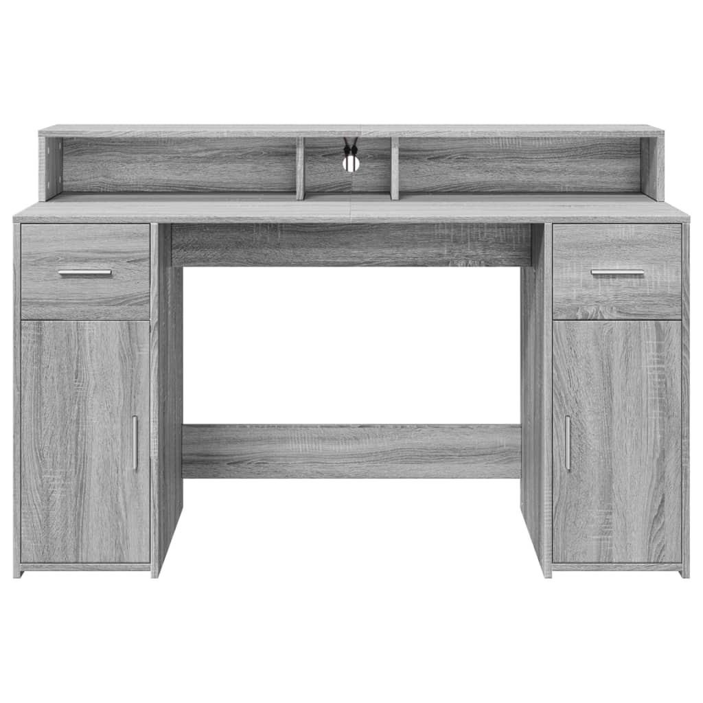 LED Desk Grey Sonoma 140x55x91 cm Engineered Wood