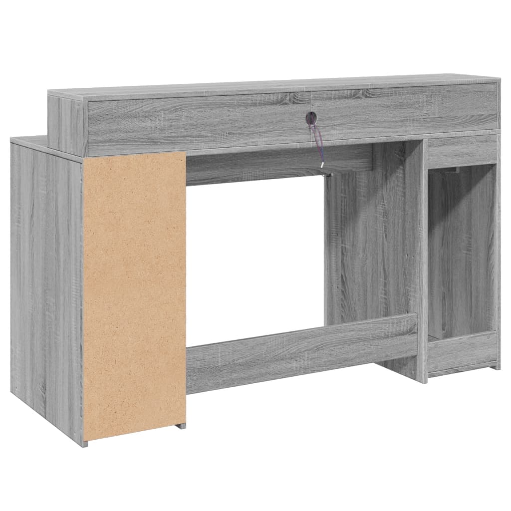 LED Desk Grey Sonoma 140x55x91 cm Engineered Wood