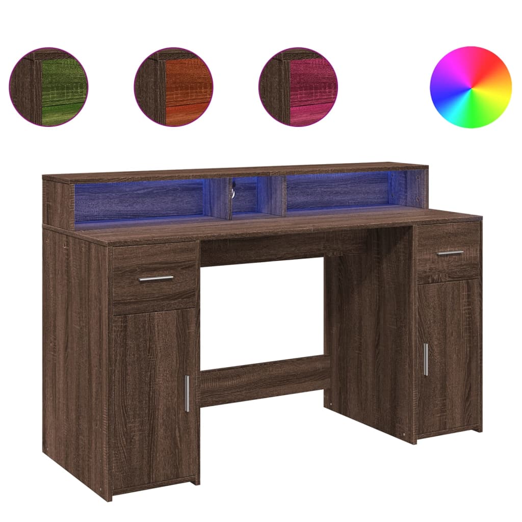 LED Desk Brown Oak Effect 140x55x91 Engineered Wood
