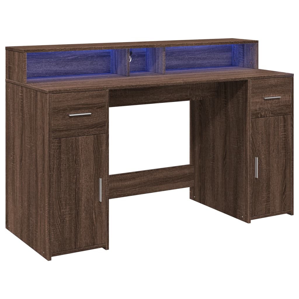 LED Desk Brown Oak Effect 140x55x91 Engineered Wood