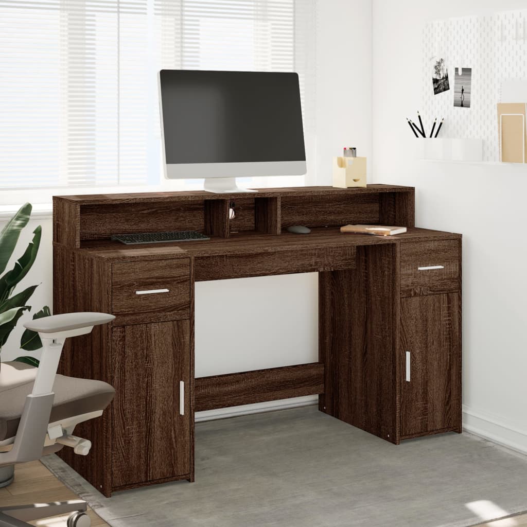 LED Desk Brown Oak Effect 140x55x91 Engineered Wood