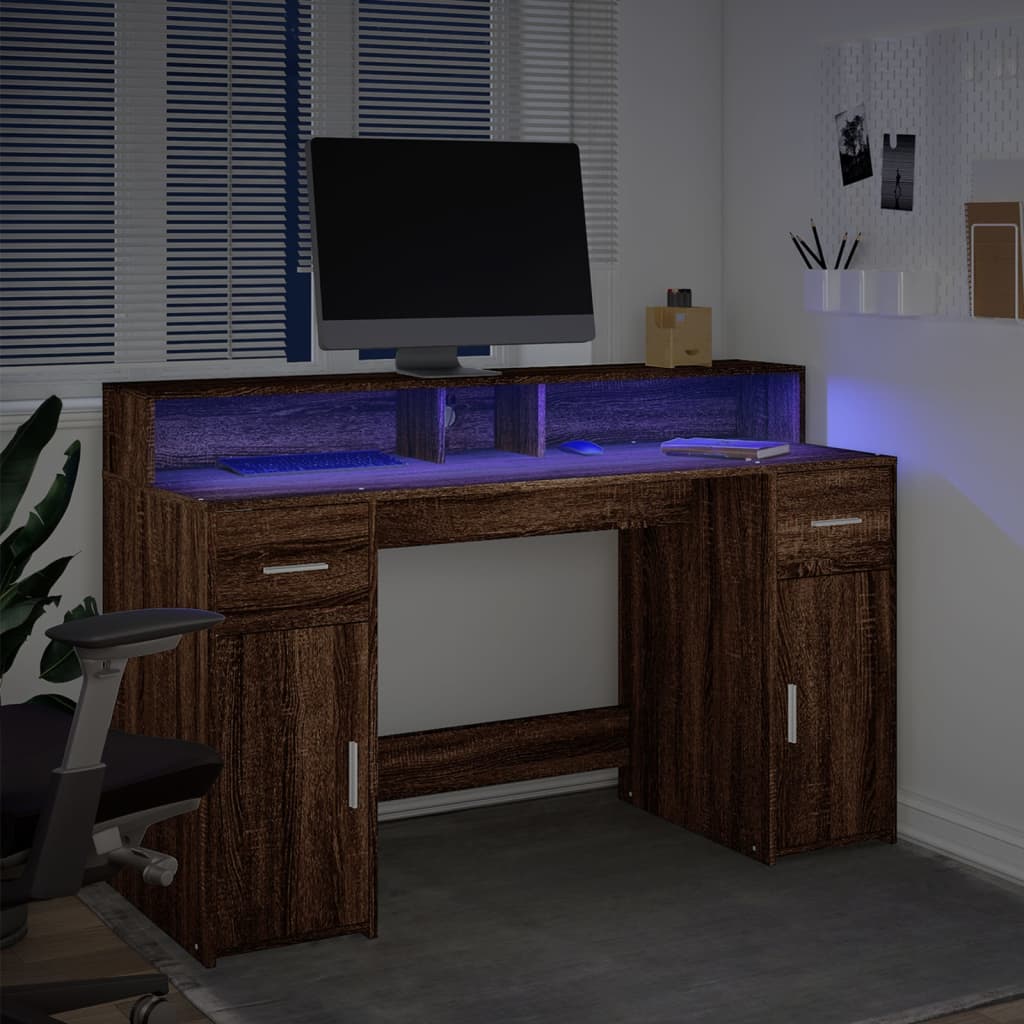 LED Desk Brown Oak Effect 140x55x91 Engineered Wood