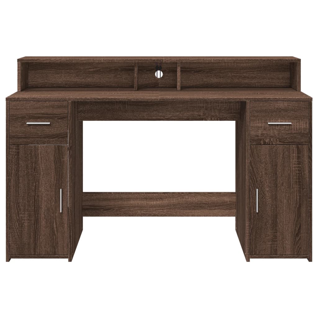 LED Desk Brown Oak Effect 140x55x91 Engineered Wood