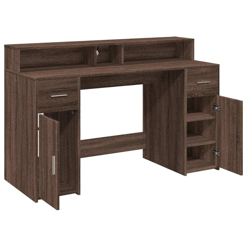 LED Desk Brown Oak Effect 140x55x91 Engineered Wood
