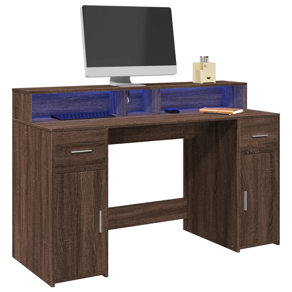 LED Desk Brown Oak Effect 140x55x91 Engineered Wood