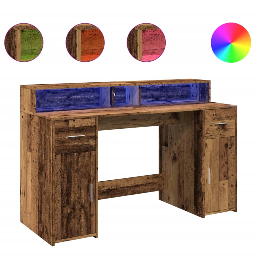 Bureau LED aspect vieux bois 140x55x91 cm matériau à base de bois