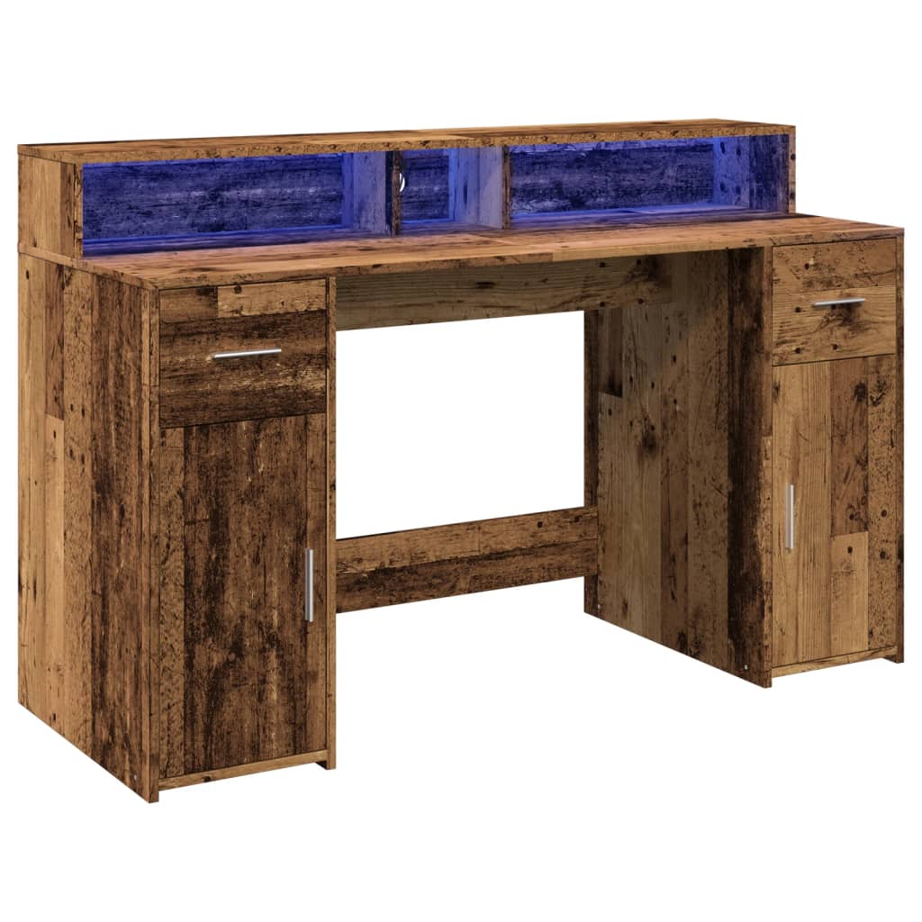 Bureau LED aspect vieux bois 140x55x91 cm matériau à base de bois
