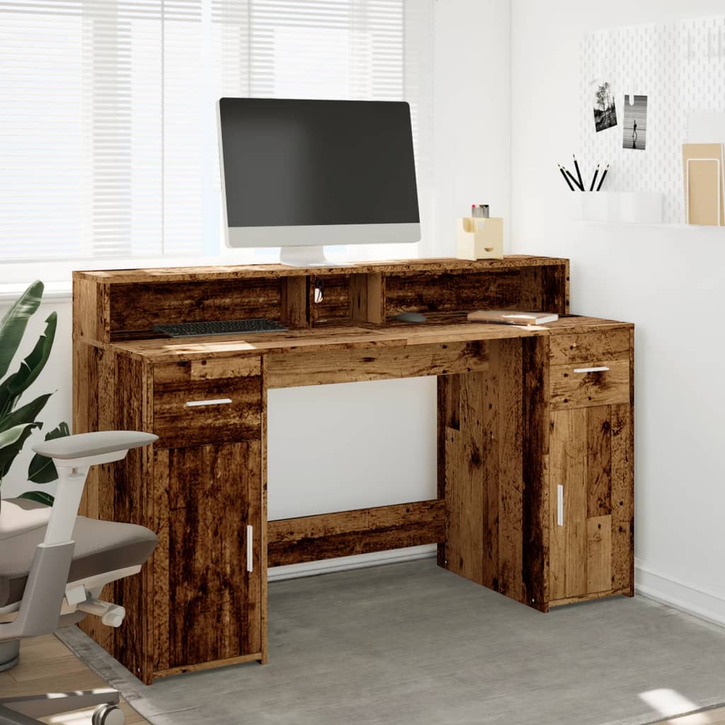 Bureau LED aspect vieux bois 140x55x91 cm matériau à base de bois