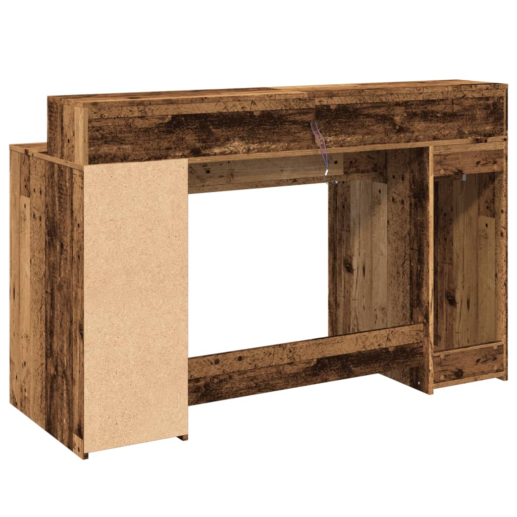 Bureau LED aspect vieux bois 140x55x91 cm matériau à base de bois