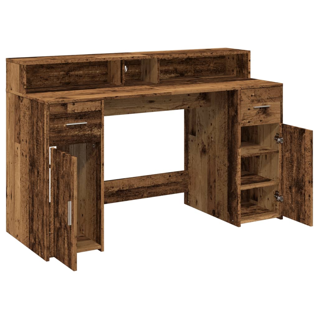 Bureau LED aspect vieux bois 140x55x91 cm matériau à base de bois