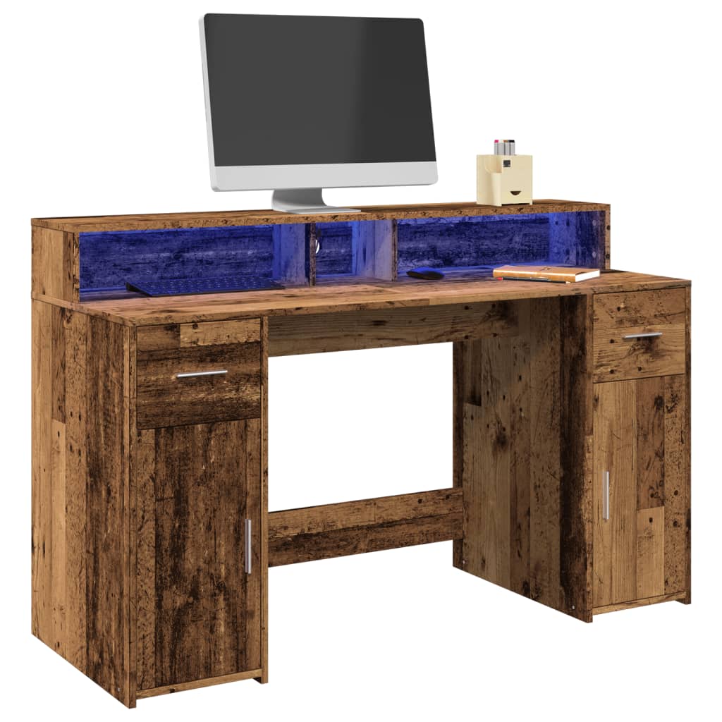 Bureau LED aspect vieux bois 140x55x91 cm matériau à base de bois
