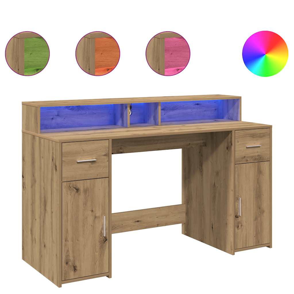LED Desk Artisan Oak 140x55x91 Engineered Wood
