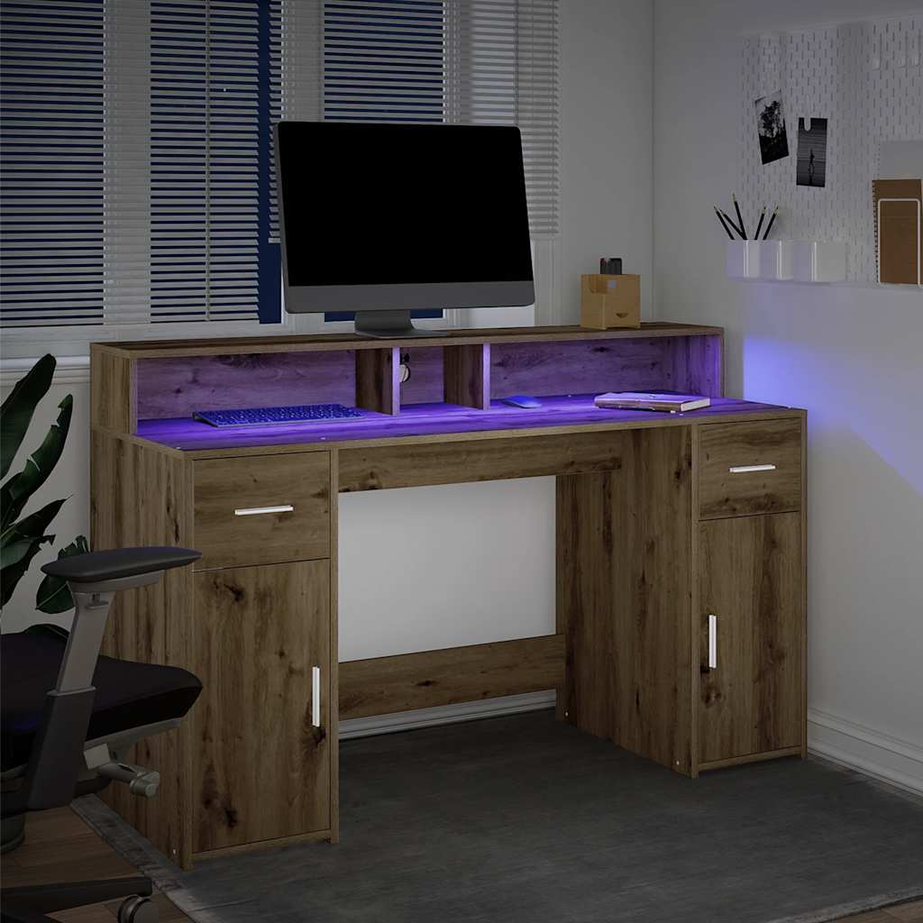 LED Desk Artisan Oak 140x55x91 Engineered Wood