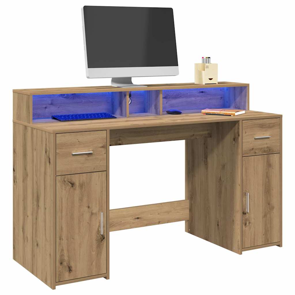 LED Desk Artisan Oak 140x55x91 Engineered Wood