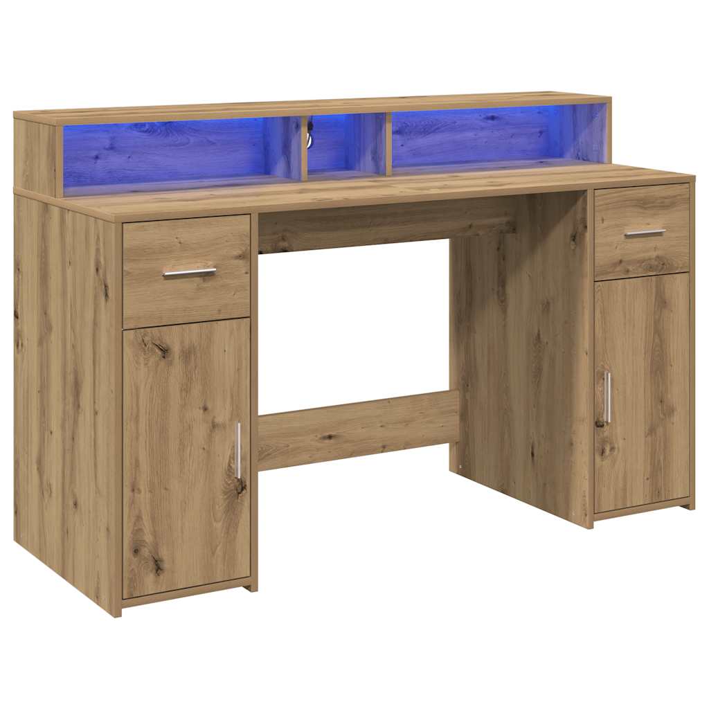 LED Desk Artisan Oak 140x55x91 Engineered Wood