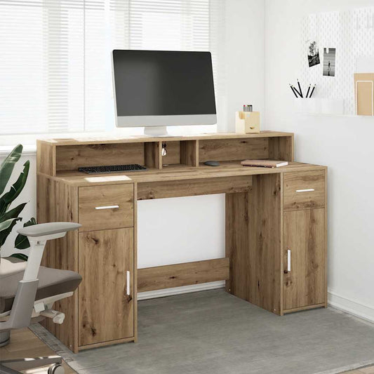 Bureau LED chêne artisan 140x55x91 matériau à base de bois