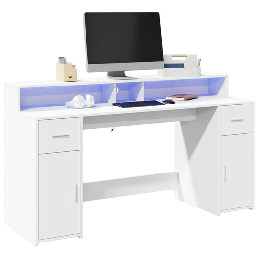 Bureau LED blanc 160x55x91 cm bois d'ingénierie