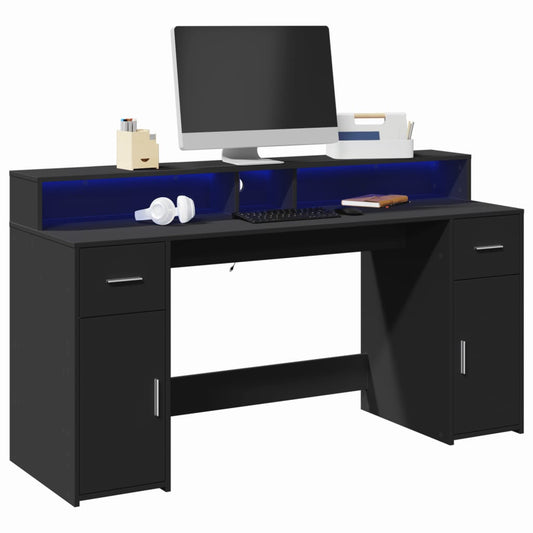 Bureau LED noir 160x55x91 cm Bois d'ingénierie