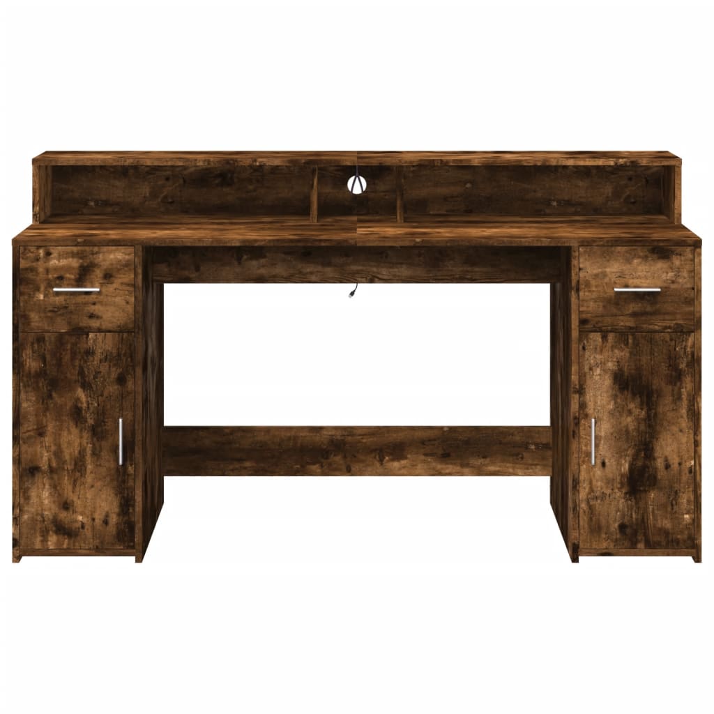 LED Desk Smoked Oak 160x55x91 cm Engineered Wood