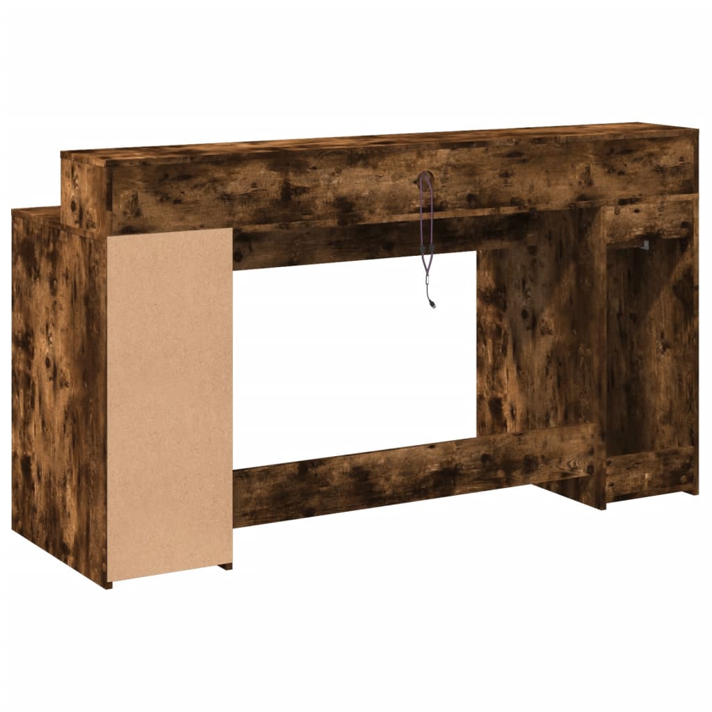 LED Desk Smoked Oak 160x55x91 cm Engineered Wood