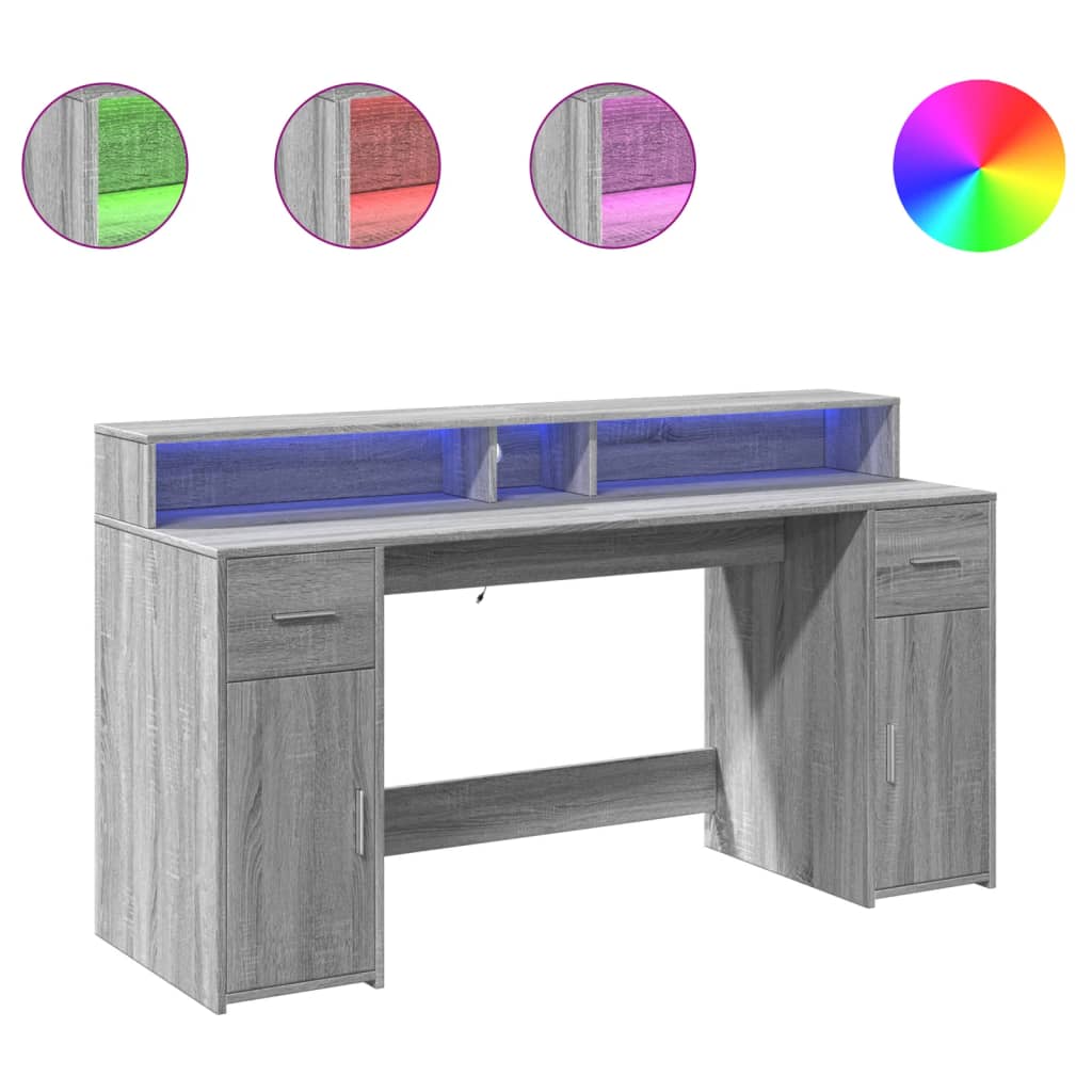 LED Desk Grey Sonoma 160x55x91 cm Engineered Wood