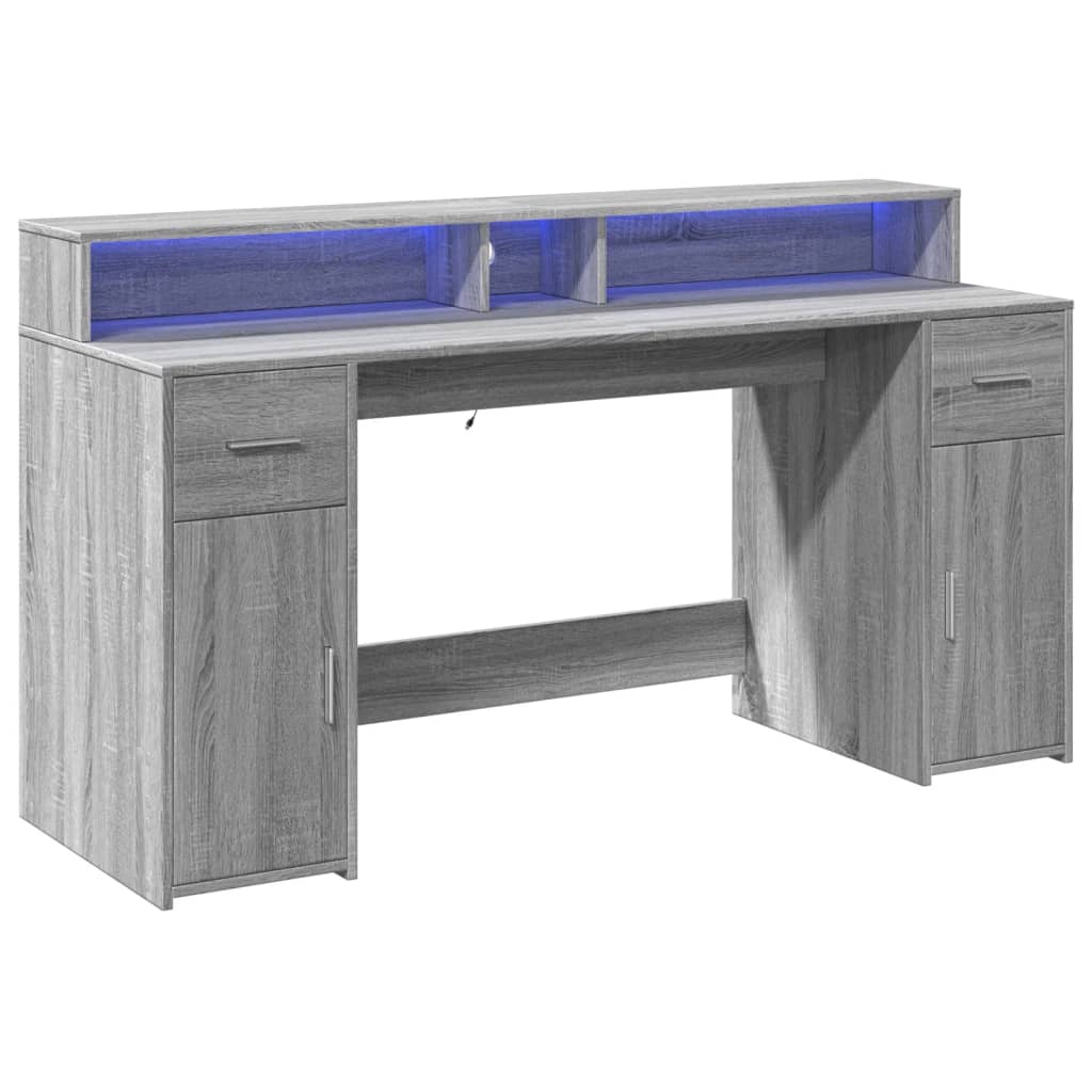LED Desk Grey Sonoma 160x55x91 cm Engineered Wood