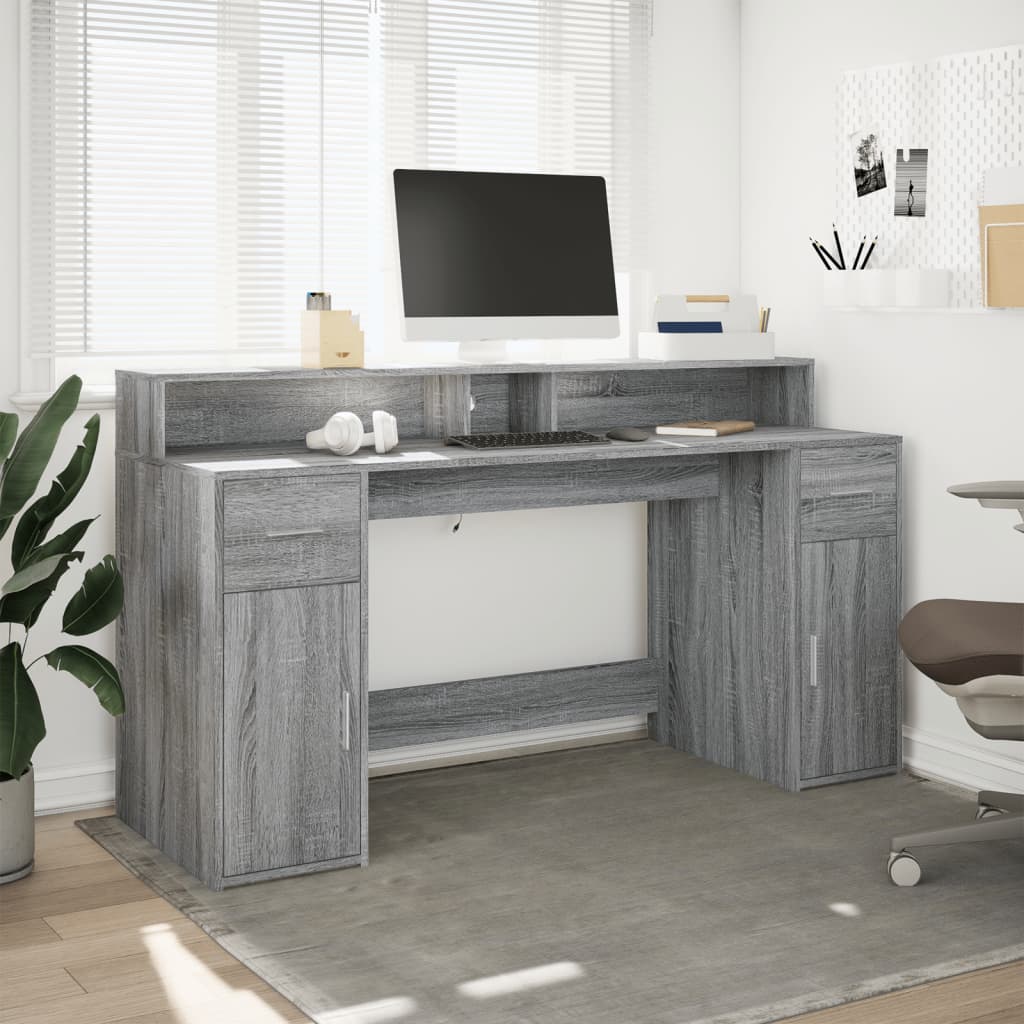 LED Desk Grey Sonoma 160x55x91 cm Engineered Wood