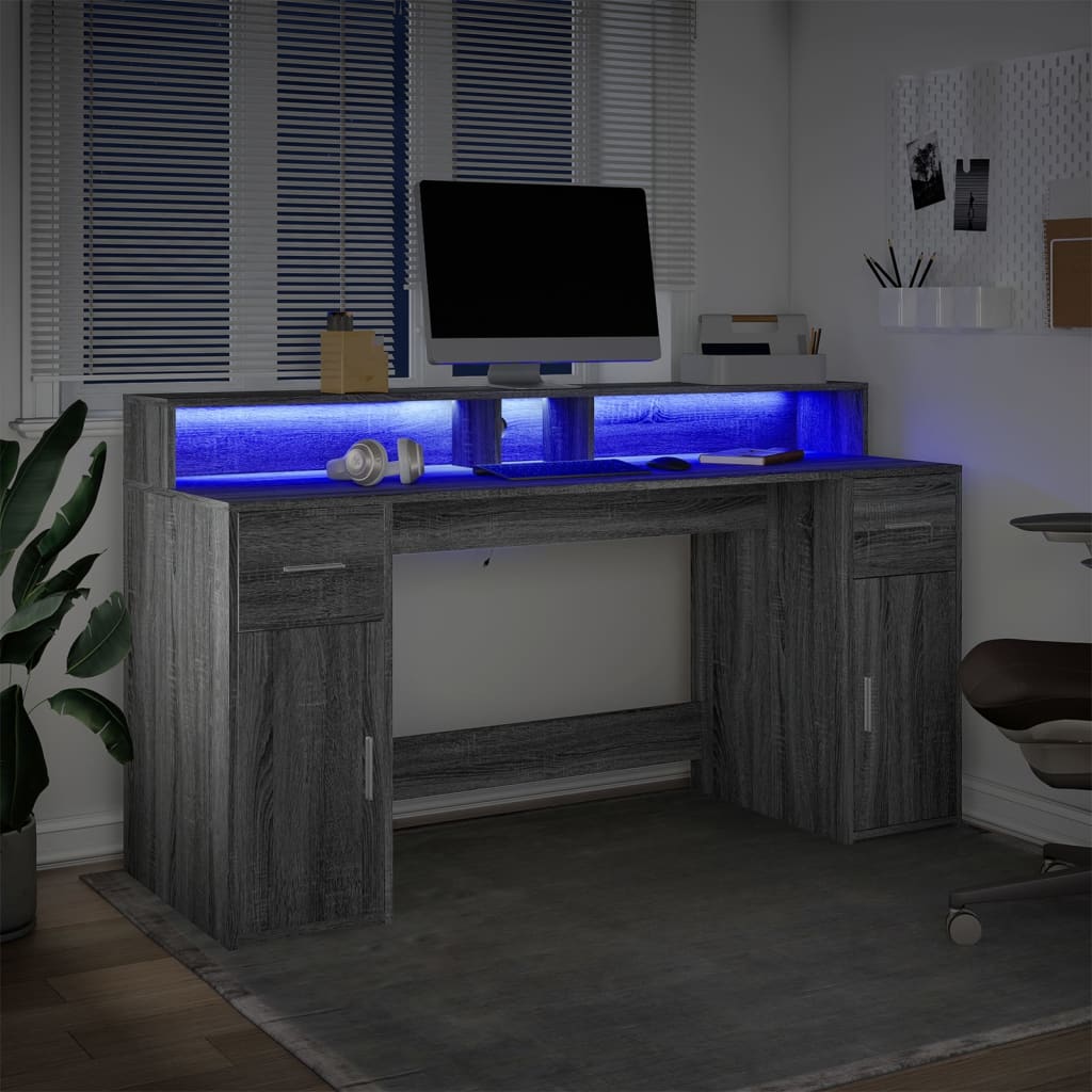 LED Desk Grey Sonoma 160x55x91 cm Engineered Wood