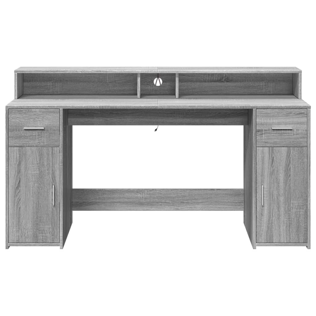 LED Desk Grey Sonoma 160x55x91 cm Engineered Wood