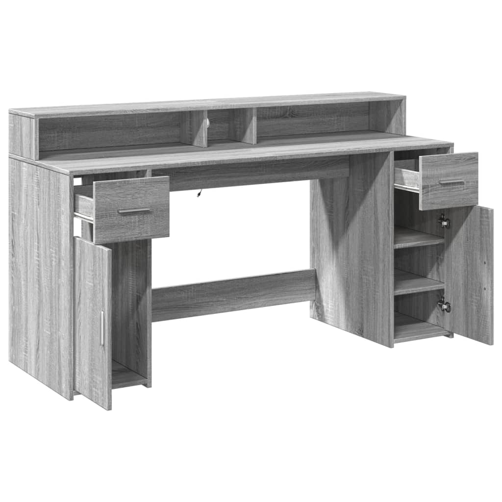LED Desk Grey Sonoma 160x55x91 cm Engineered Wood