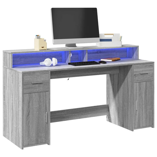 Bureau LED gris Sonoma 160x55x91 cm Aggloméré