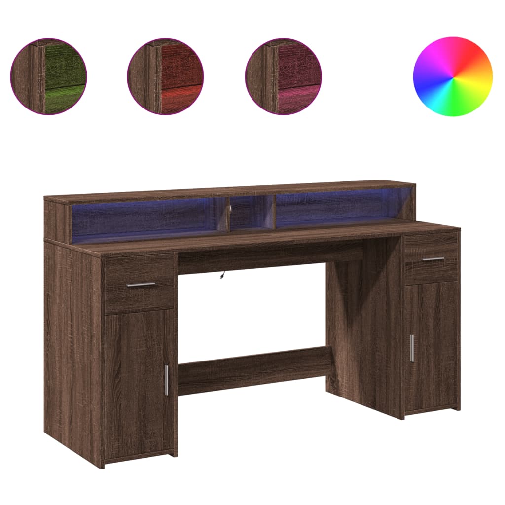 LED Desk Brown Oak Effect 160x55x91 Wood Material