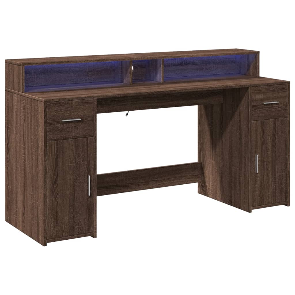 LED Desk Brown Oak Effect 160x55x91 Wood Material