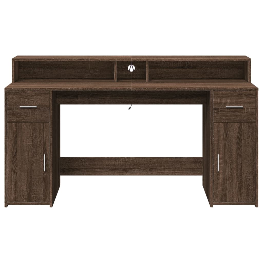 LED Desk Brown Oak Effect 160x55x91 Wood Material