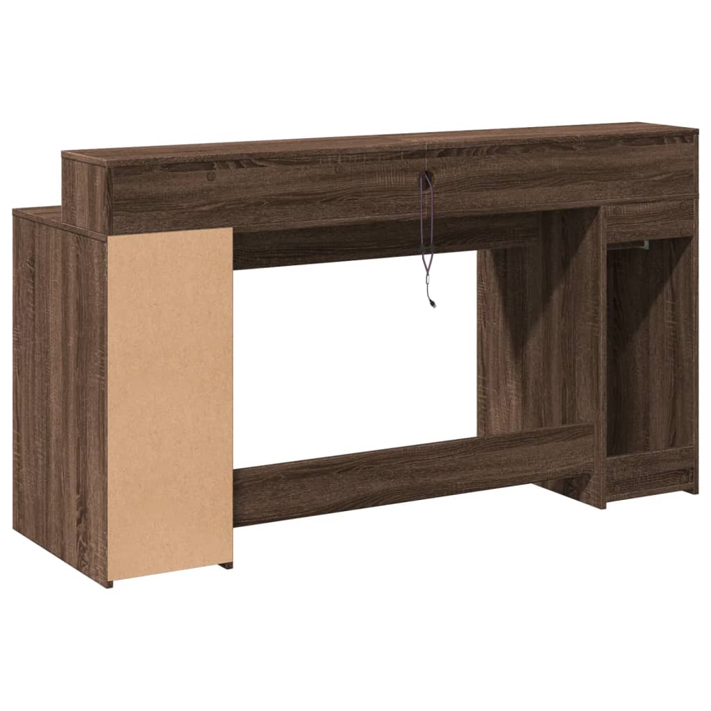 LED Desk Brown Oak Effect 160x55x91 Wood Material