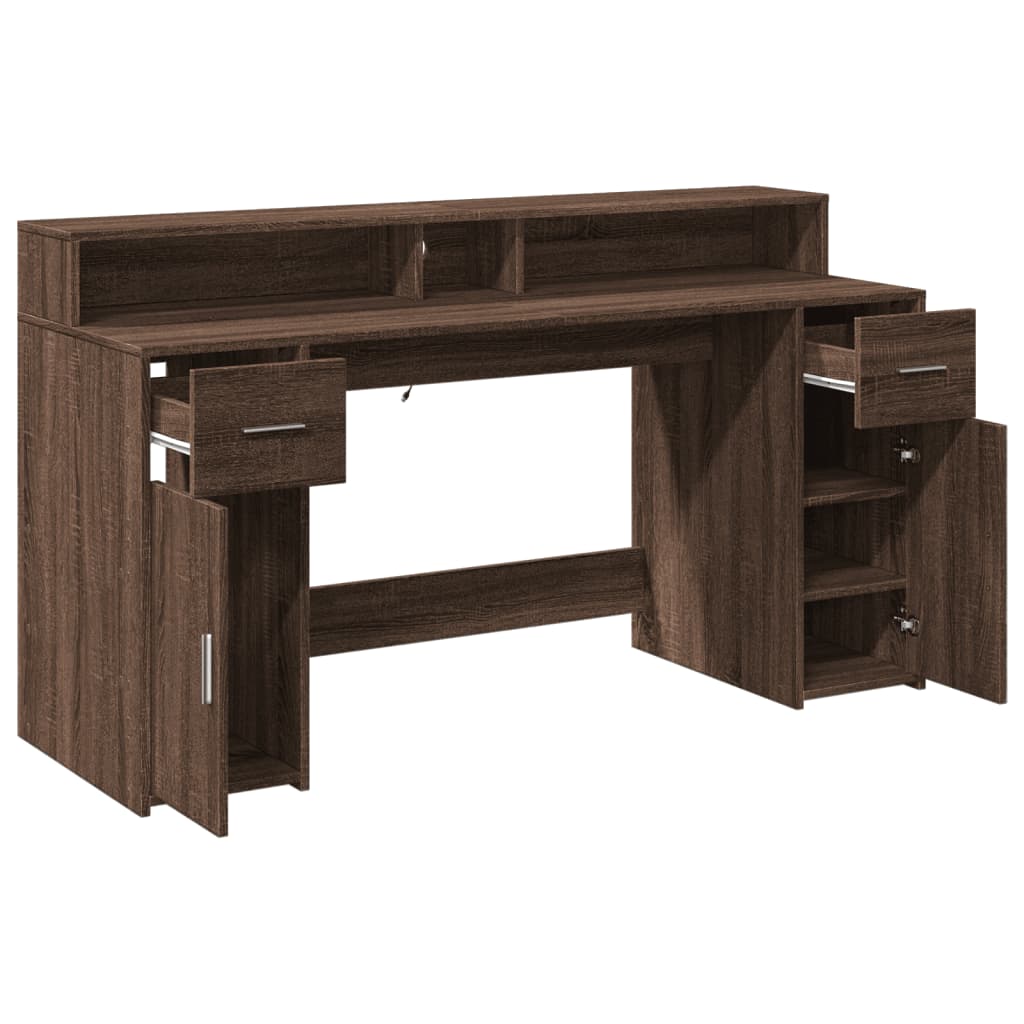 LED Desk Brown Oak Effect 160x55x91 Wood Material