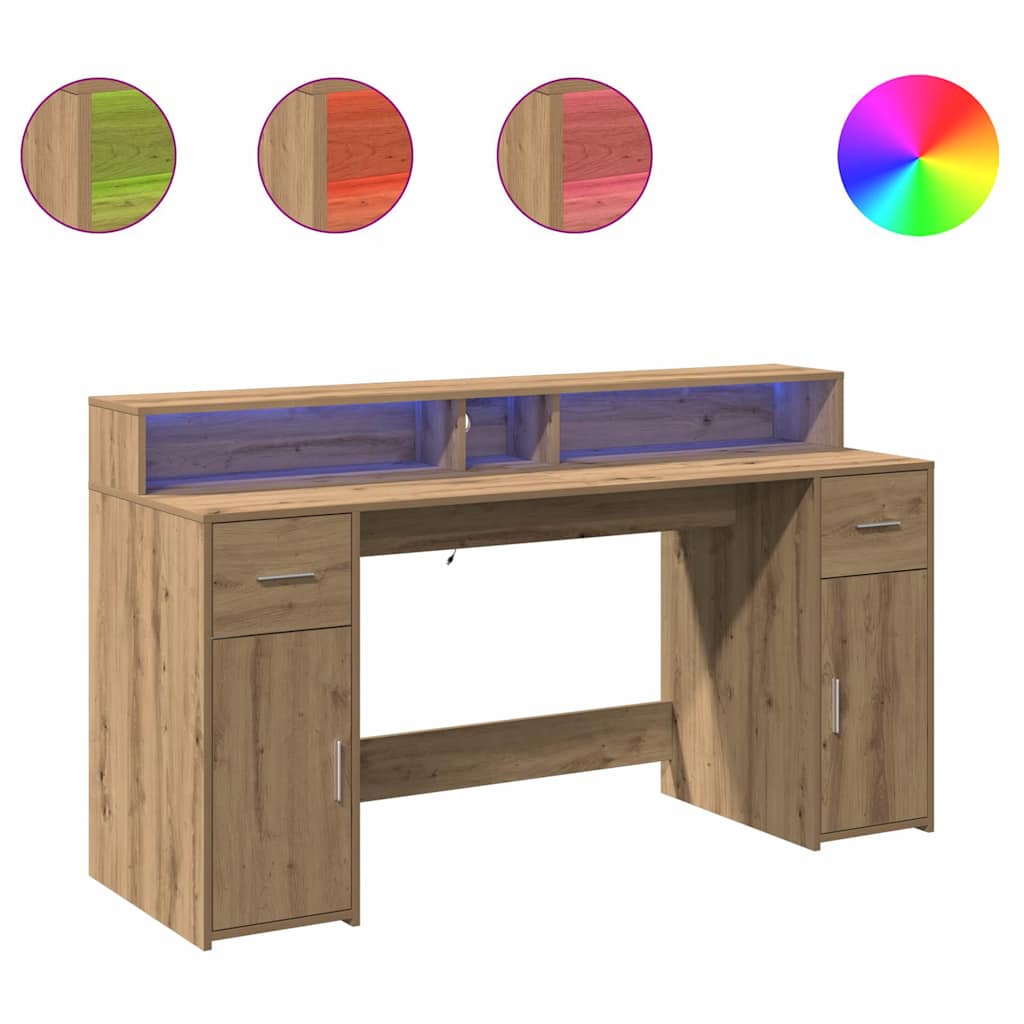 LED desk Artisan oak 160x55x91 wood-based material