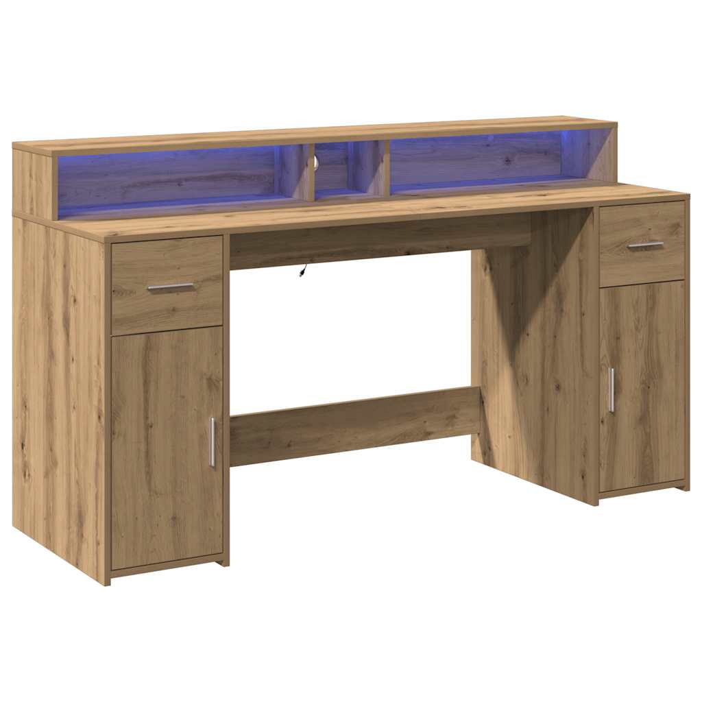 LED desk Artisan oak 160x55x91 wood-based material