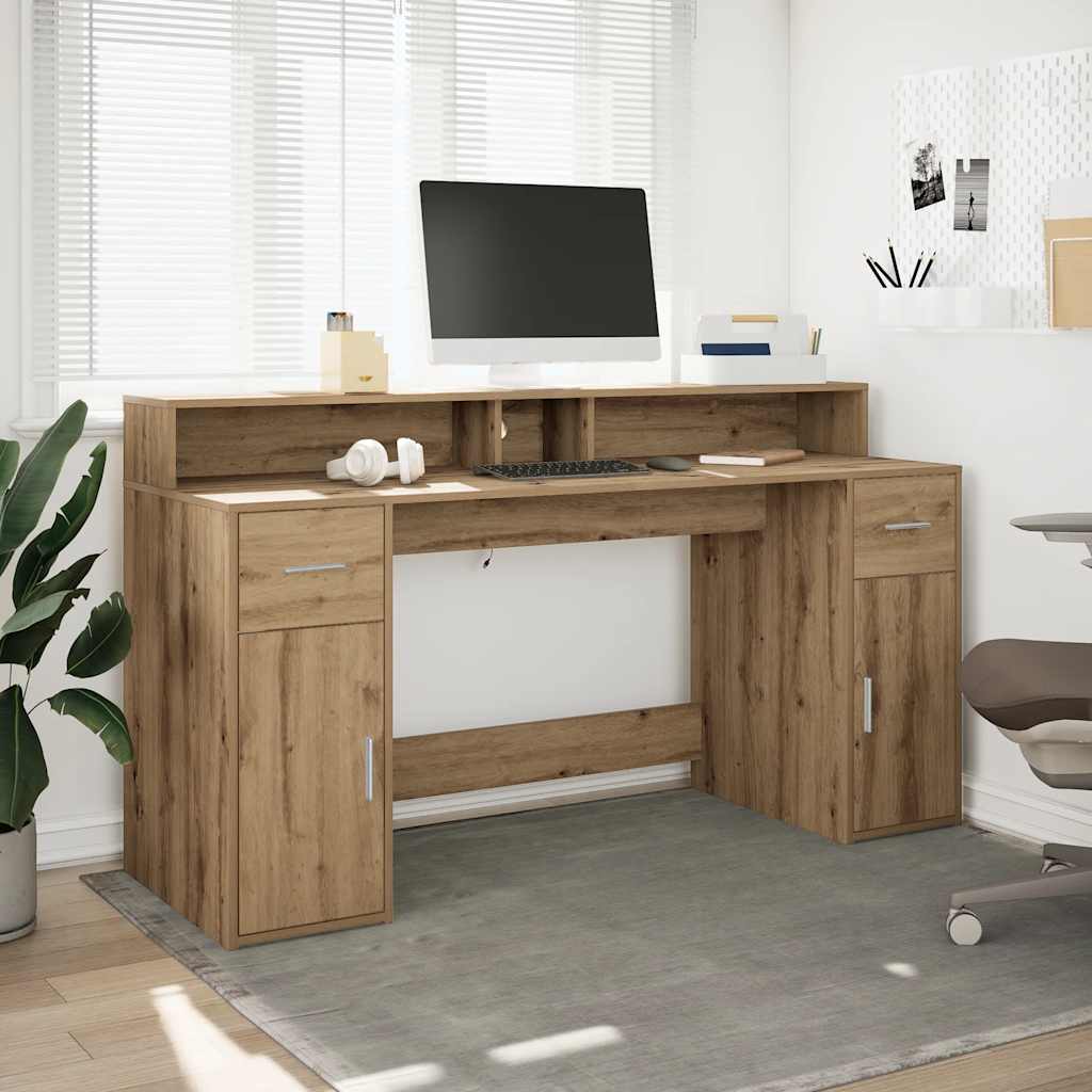 LED desk Artisan oak 160x55x91 wood-based material